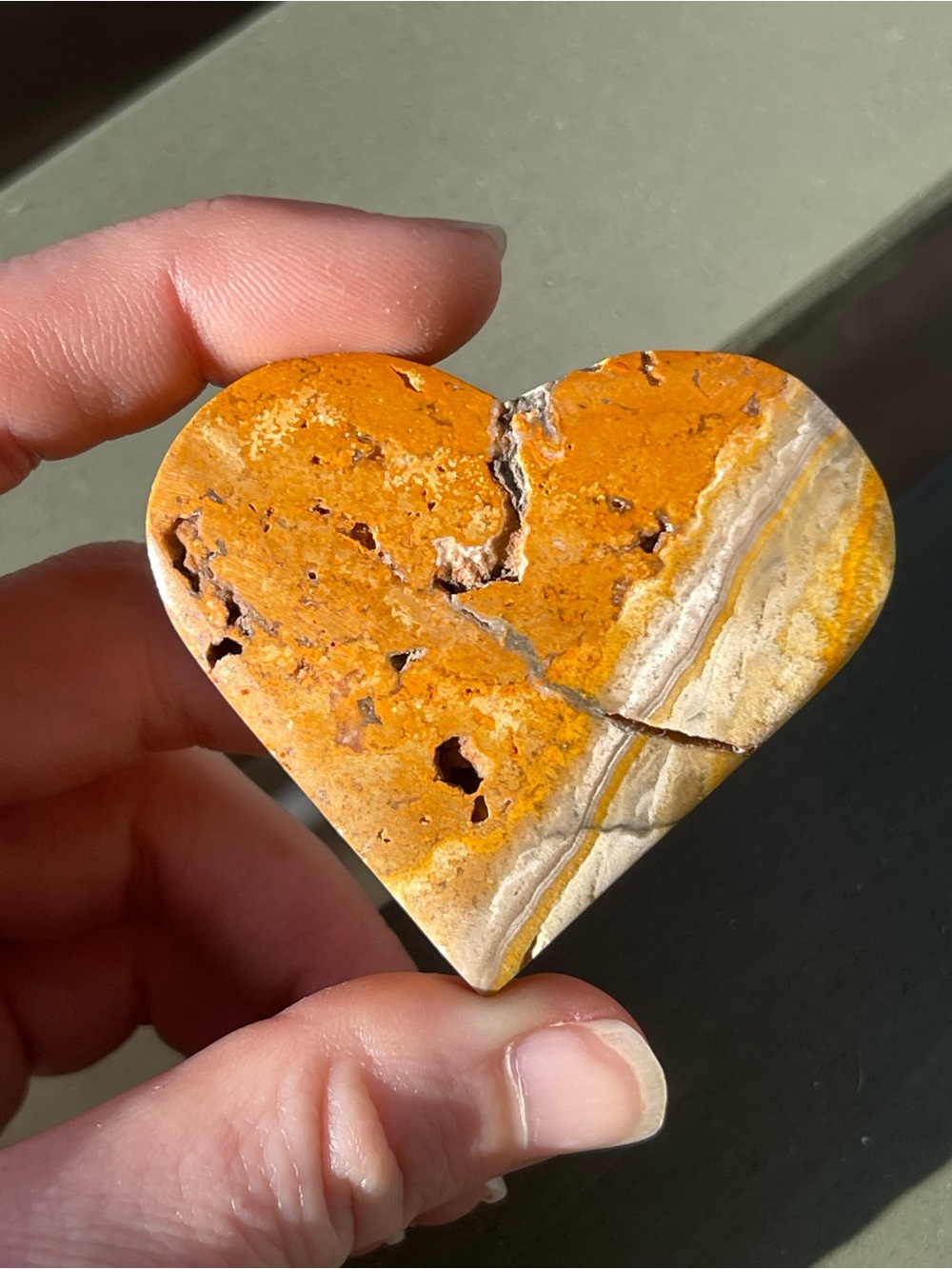 Bumblebee Jasper Heart Carving Orange / Yellow